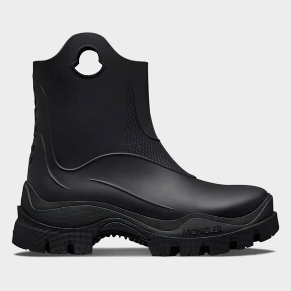 Moncler Women's Misty Black Round Toe Embossed Logo Rain Boots Size 41 MSRP $555 - Picture 1 of 12